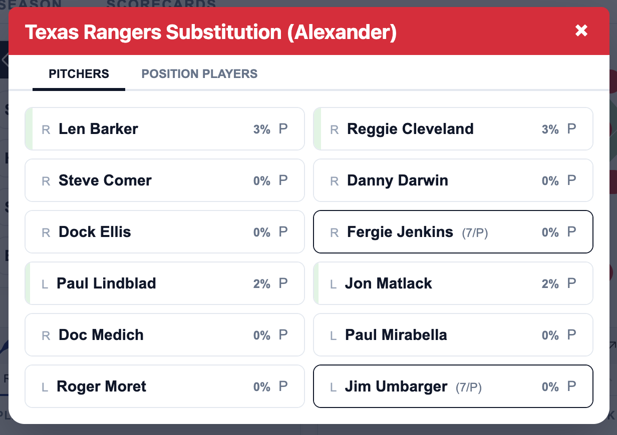 Individual substitution usage pitchers