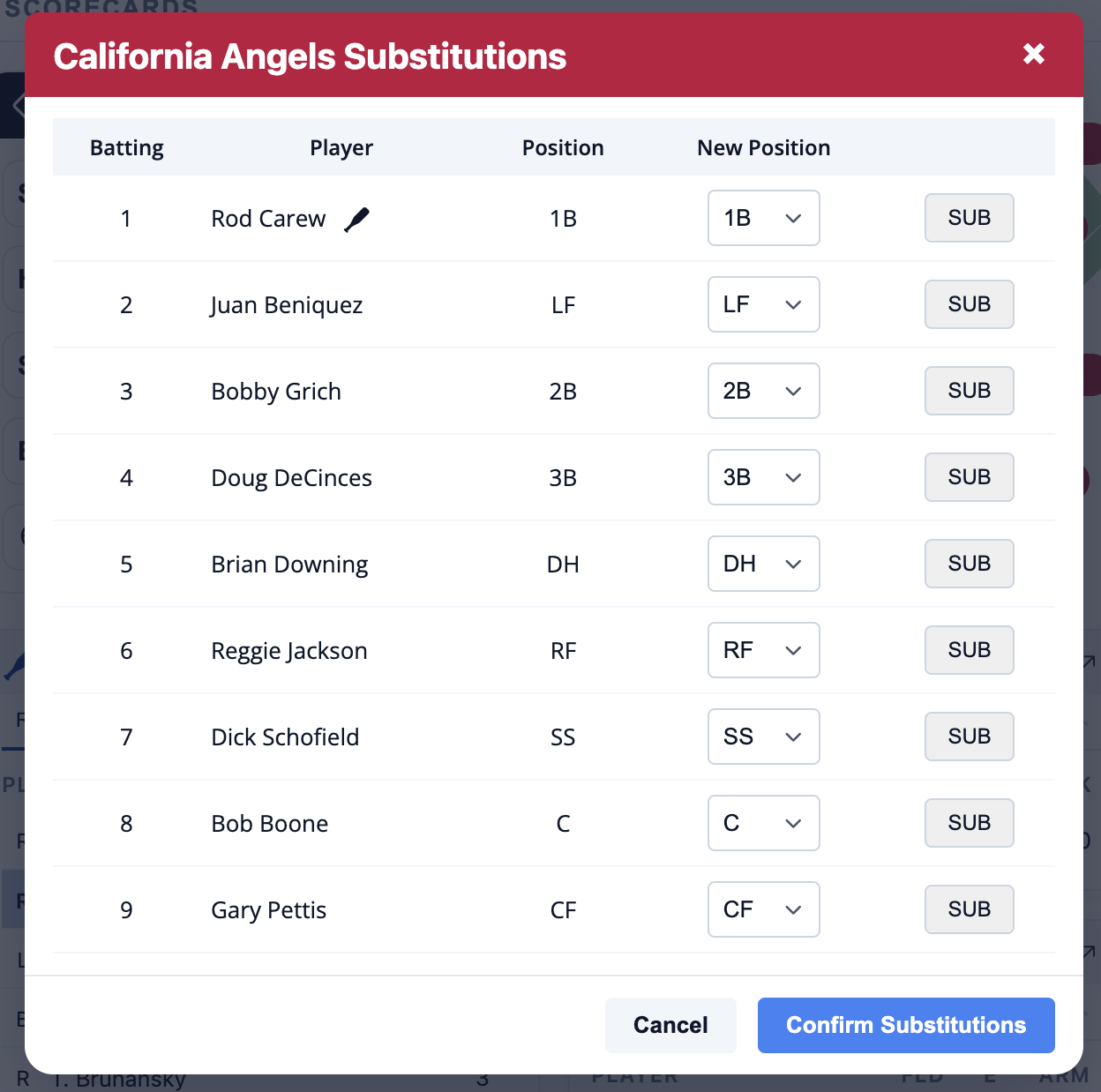 Individual substitution modal selected